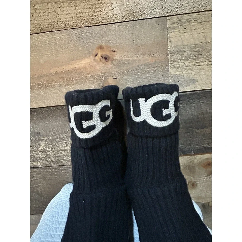 UGG Reverie Black Knit Logo Fold Over Boots 1105709 Womens Size 10